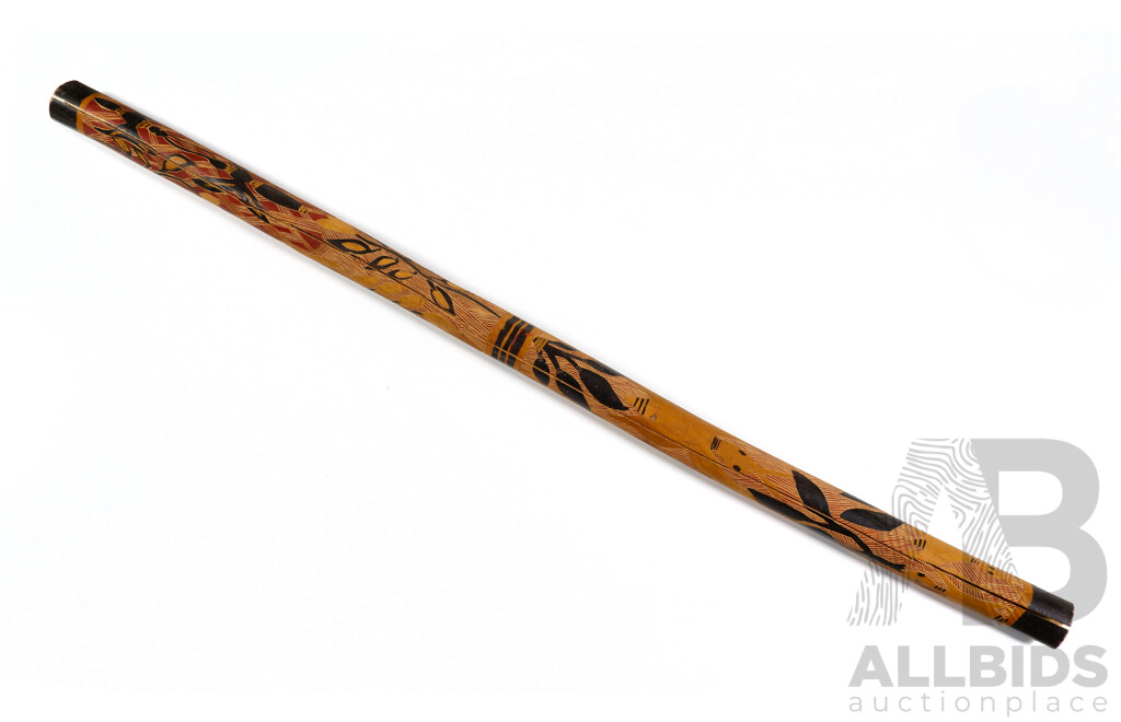 Vintage Hand Engraved and Painted Australian First Nations Aboriginal Wooden Pole From Northern Territory
