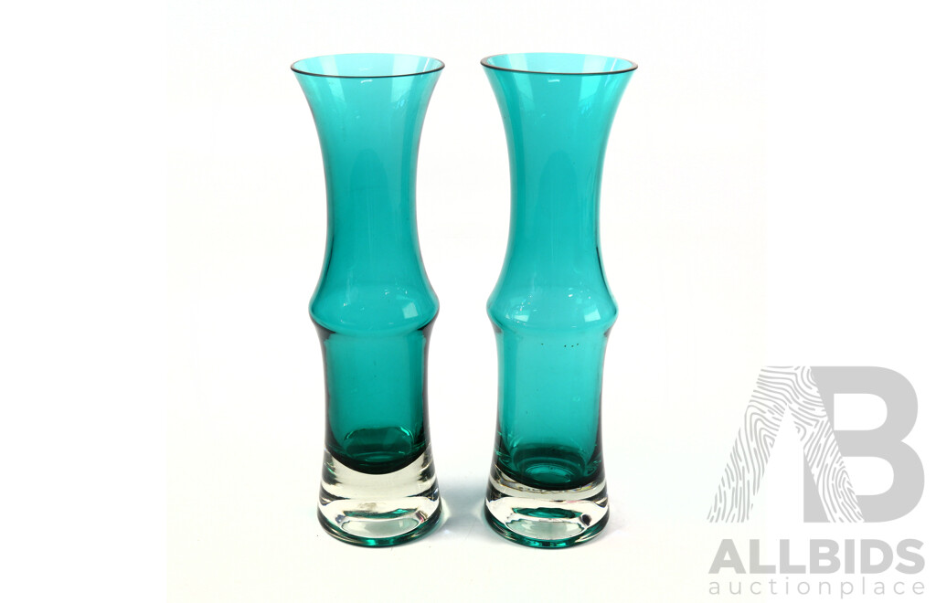 Pair Cool Mid Century Finish Riihimaki Glass Vases
