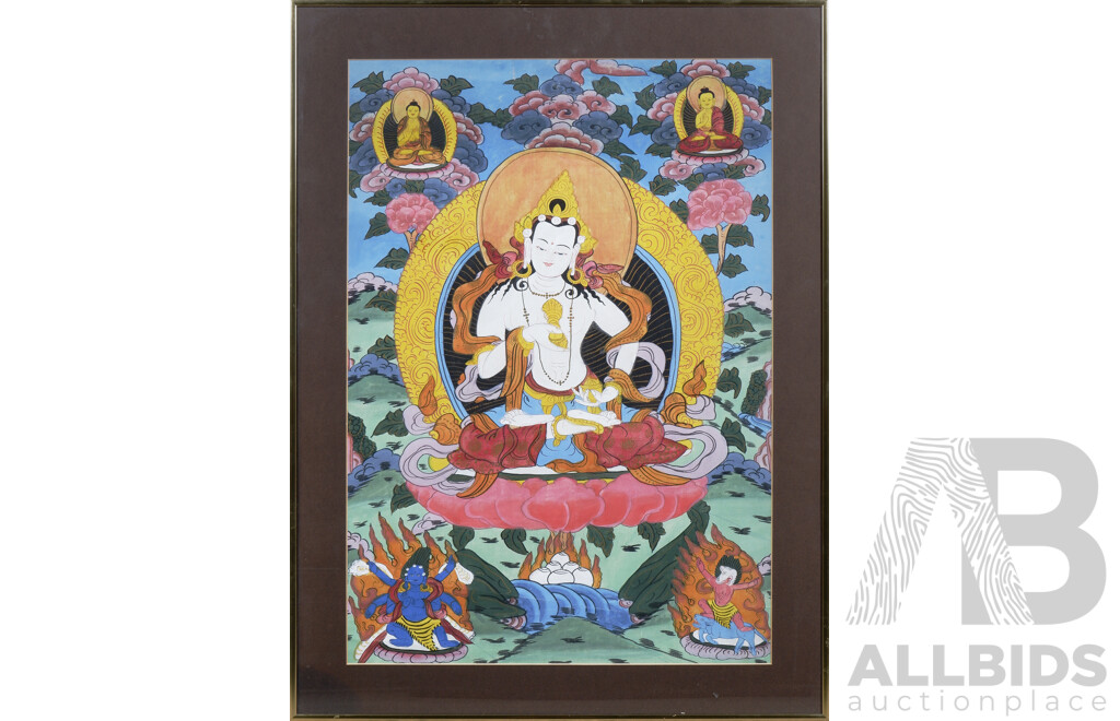 Framed Tibetan Thankgka Painting on Canvas