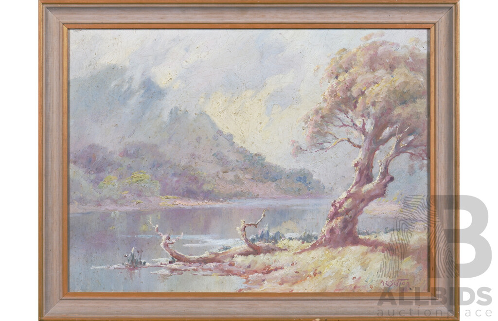 Alfred E. Sutton (20th Century), Untitled (Landscape with River), Oil on Board