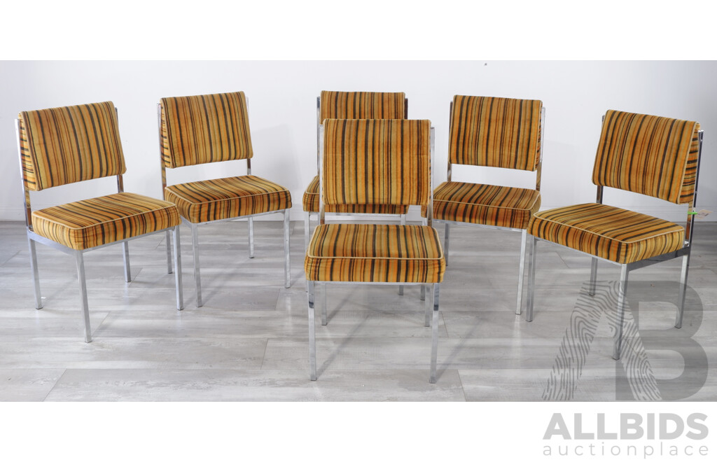 Set of Six Vintage Chrome and Stripe Velvet Chairs by Ultra