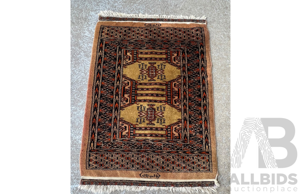 Hand Knotted Afghan Wool Rug with Signed Cartouch