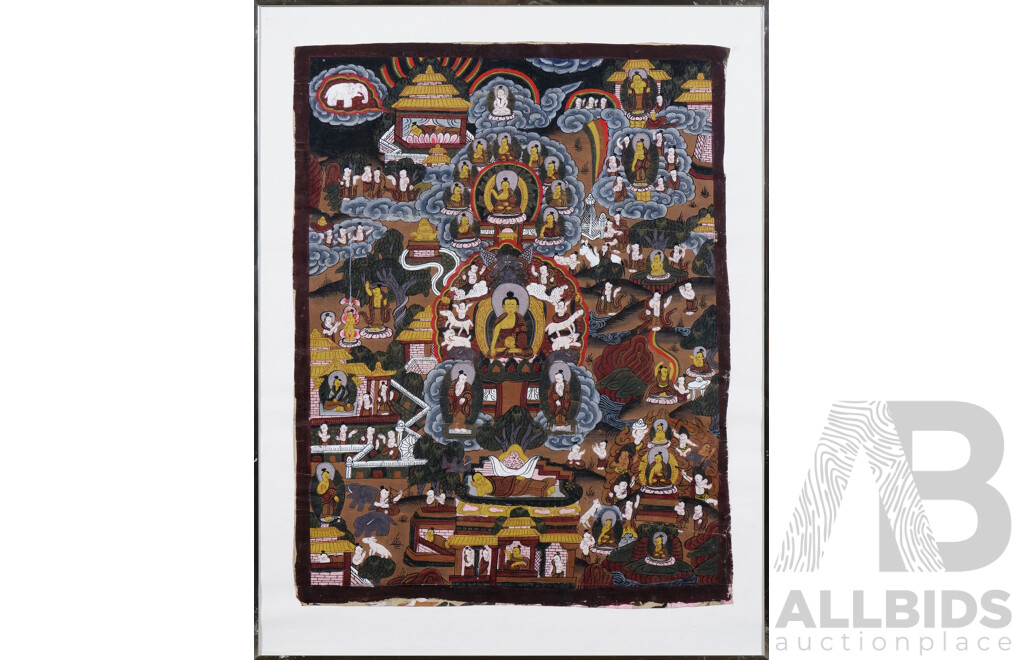 Framed Tibetan Thangka on Canvas