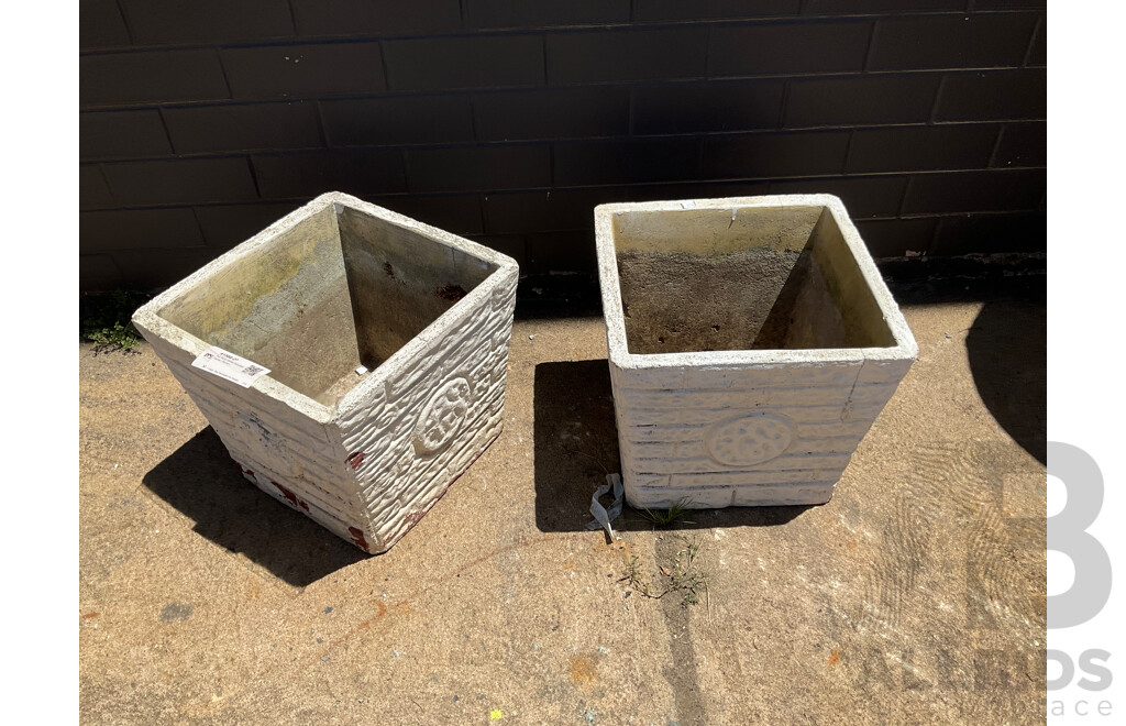 Pair Retro White Concrete Garden Planters