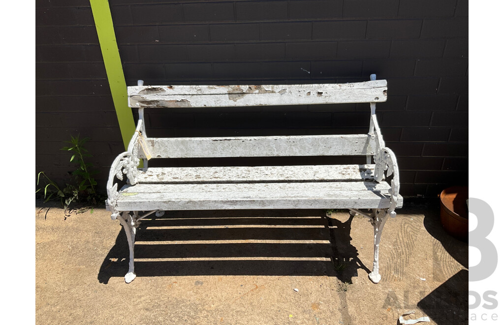 Vintage Cast Iron Garden Bench with Wooden Seat