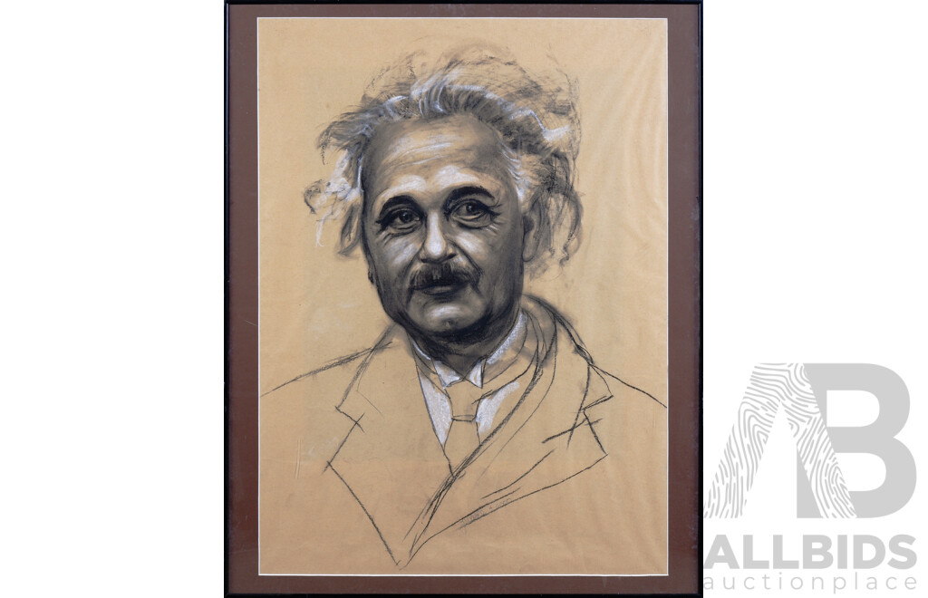 J. M. Cooke, Portrait of Albert Einstein, Pastel & Charcoal on Paper