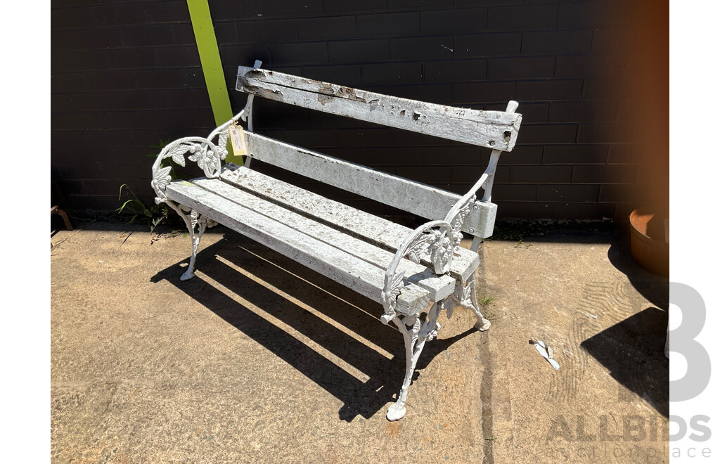 Vintage Cast Iron Garden Bench with Wooden Seat