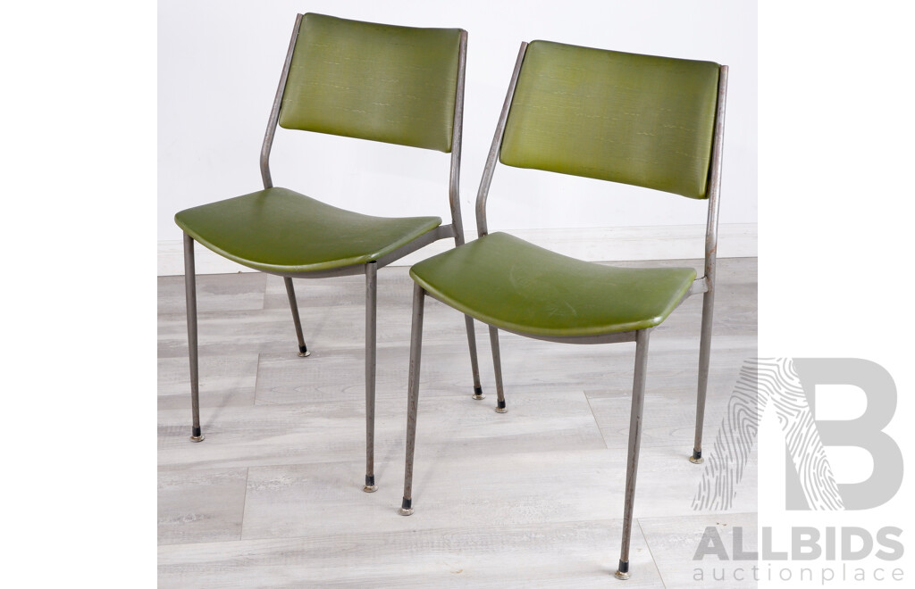 Pair Vintage Metal Framed Wallace Chairs with Green Vinyl Upholstery