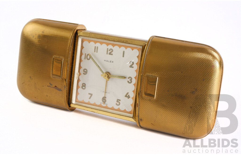 Vintage Halex Seven Jewels Sliding Case Travel Clock,made in Germany