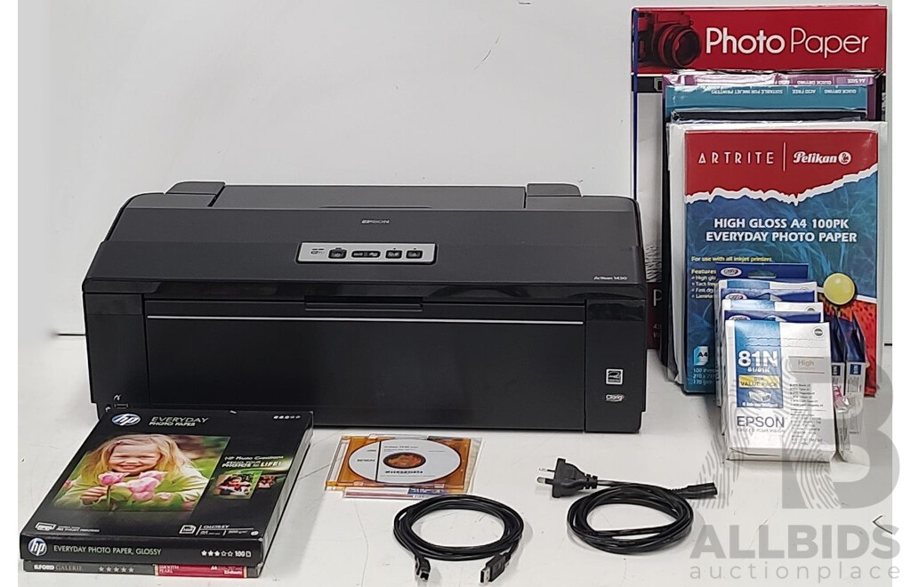 Epson Artisan 1430 (B472B) Photo Printer w/ Additional Ink Cartridges & Accessories