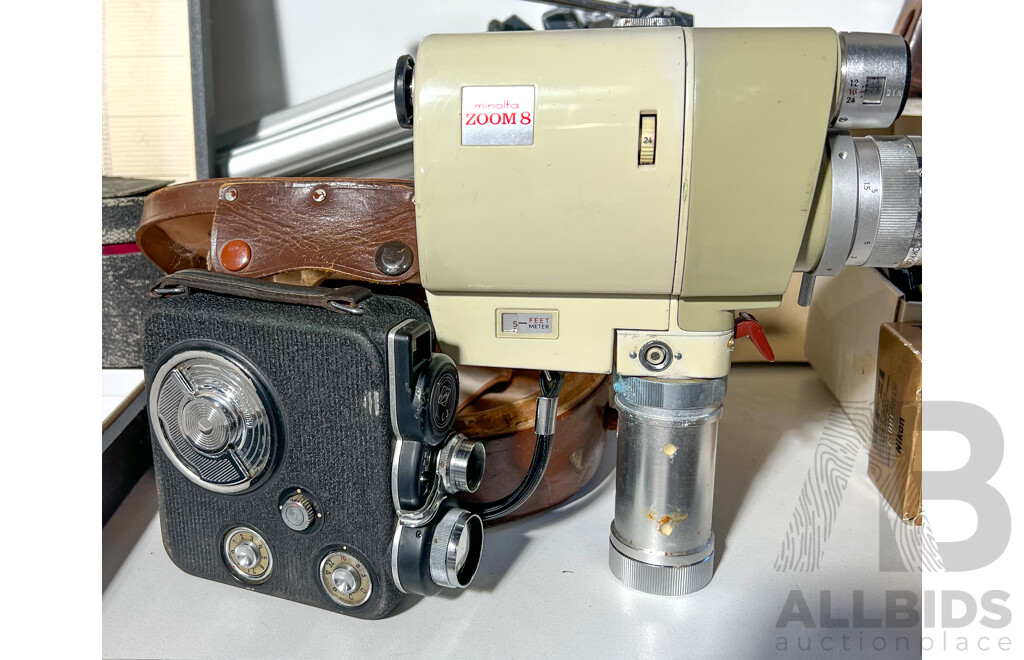 Large Collection of Retro Cine and Analogue  Cameras and Two Optex Telecine Systems Includes Eumig 3 and Minolta Zoom 8 Movie Cameras and More