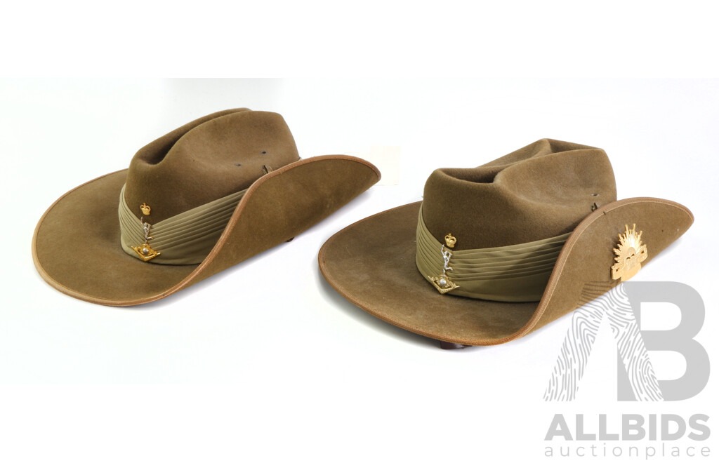 Two Mountcastle Military Slouch Hats with Australian Army Badges Size 58 and 56 Marked 2006