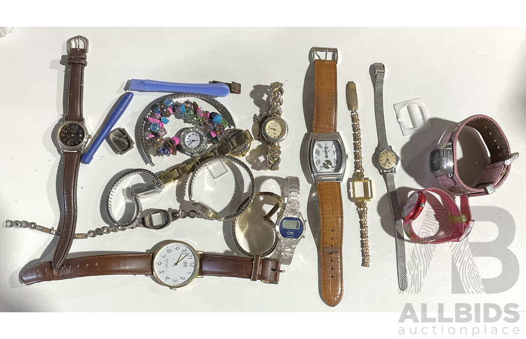 Collection of Women's Watches and Bands Including Ripcurl, Q&Q, Prouds, Maxum and More