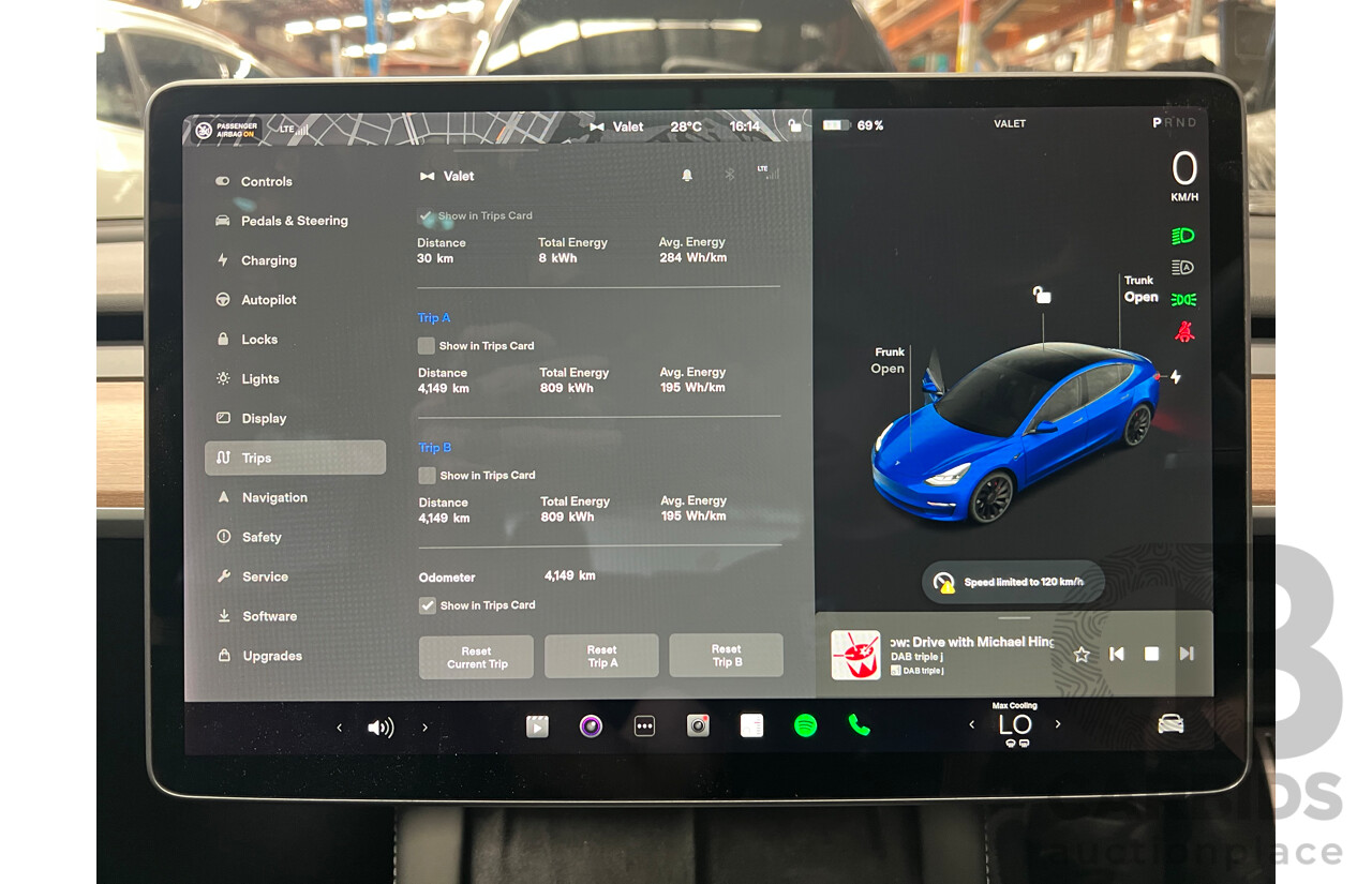 11/2021 Tesla Model 3 E3DB Performance Dual Motor Blue 4 door Sedan - Dedicated Electric