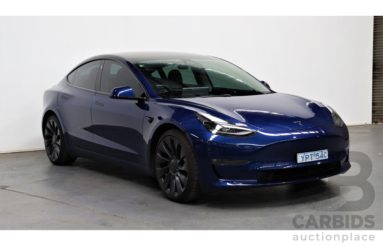 11/2021 Tesla Model 3 E3DB Performance Dual Motor Blue 4 door Sedan - Dedicated Electric