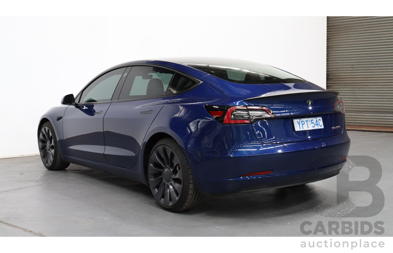 11/2021 Tesla Model 3 E3DB Performance Dual Motor Blue 4 door Sedan - Dedicated Electric