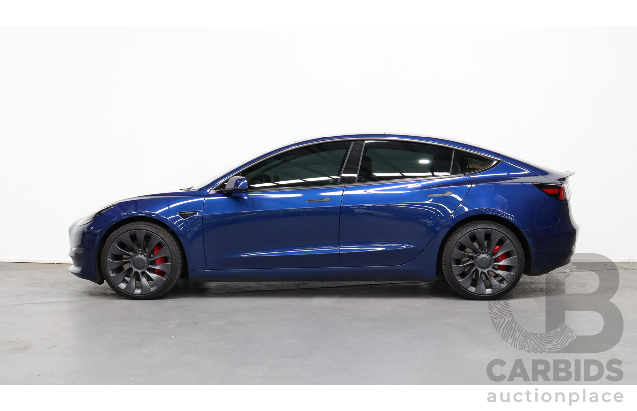 11/2021 Tesla Model 3 E3DB Performance Dual Motor Blue 4 door Sedan - Dedicated Electric