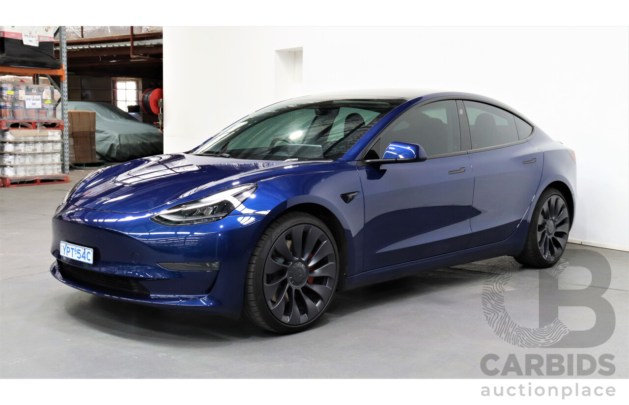 11/2021 Tesla Model 3 E3DB Performance Dual Motor Blue 4 door Sedan - Dedicated Electric