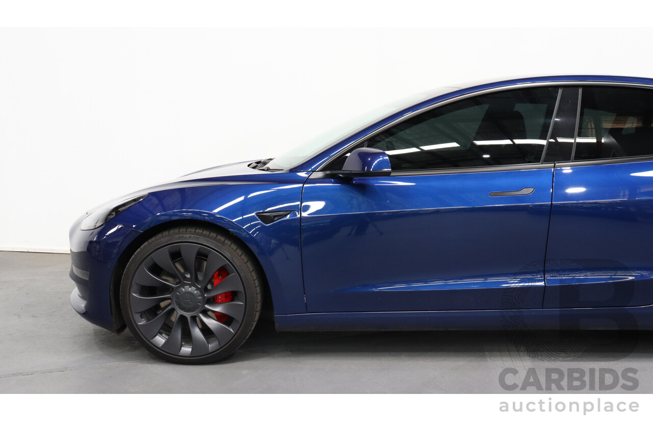 11/2021 Tesla Model 3 E3DB Performance Dual Motor Blue 4 door Sedan - Dedicated Electric