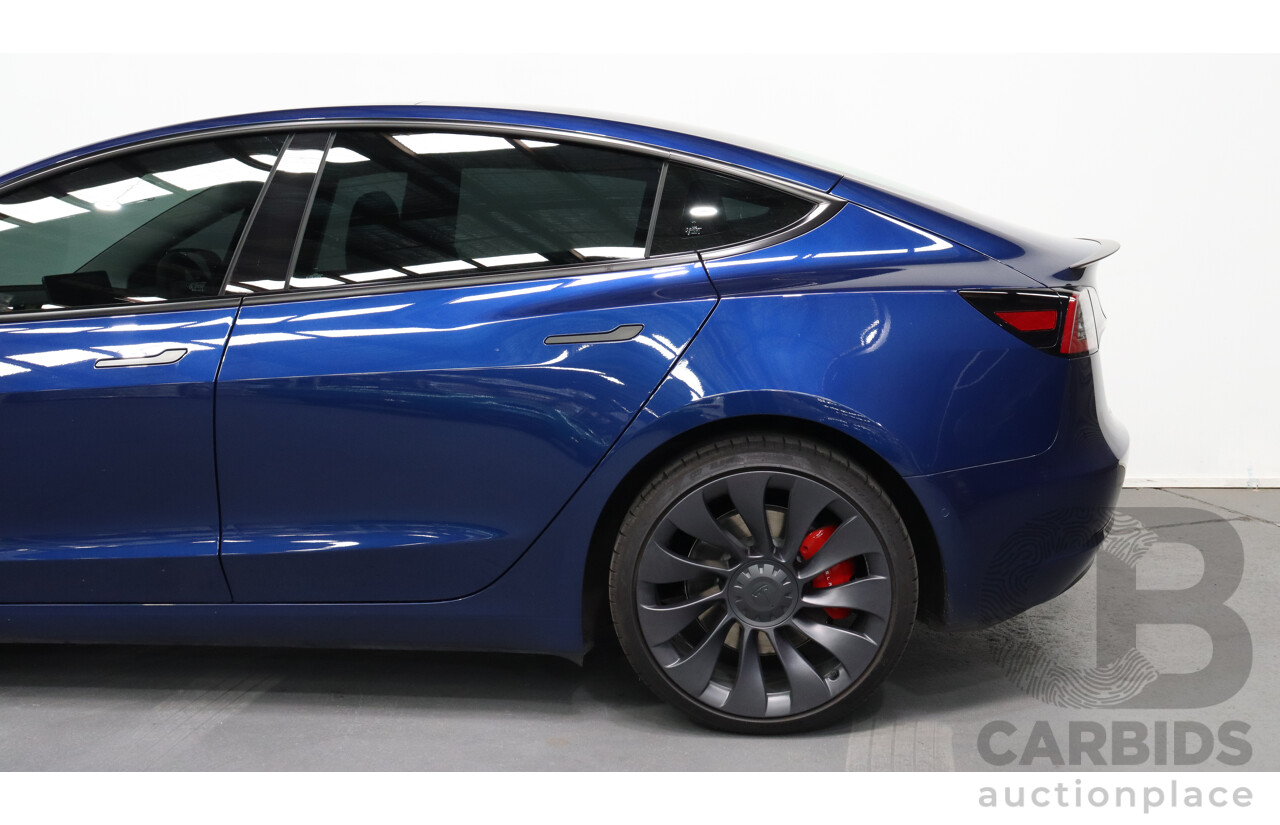 11/2021 Tesla Model 3 E3DB Performance Dual Motor Blue 4 door Sedan - Dedicated Electric