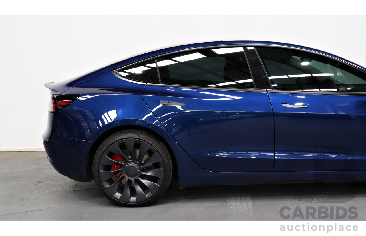 11/2021 Tesla Model 3 E3DB Performance Dual Motor Blue 4 door Sedan - Dedicated Electric