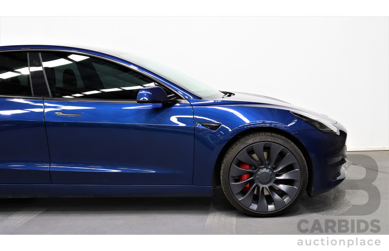 11/2021 Tesla Model 3 E3DB Performance Dual Motor Blue 4 door Sedan - Dedicated Electric