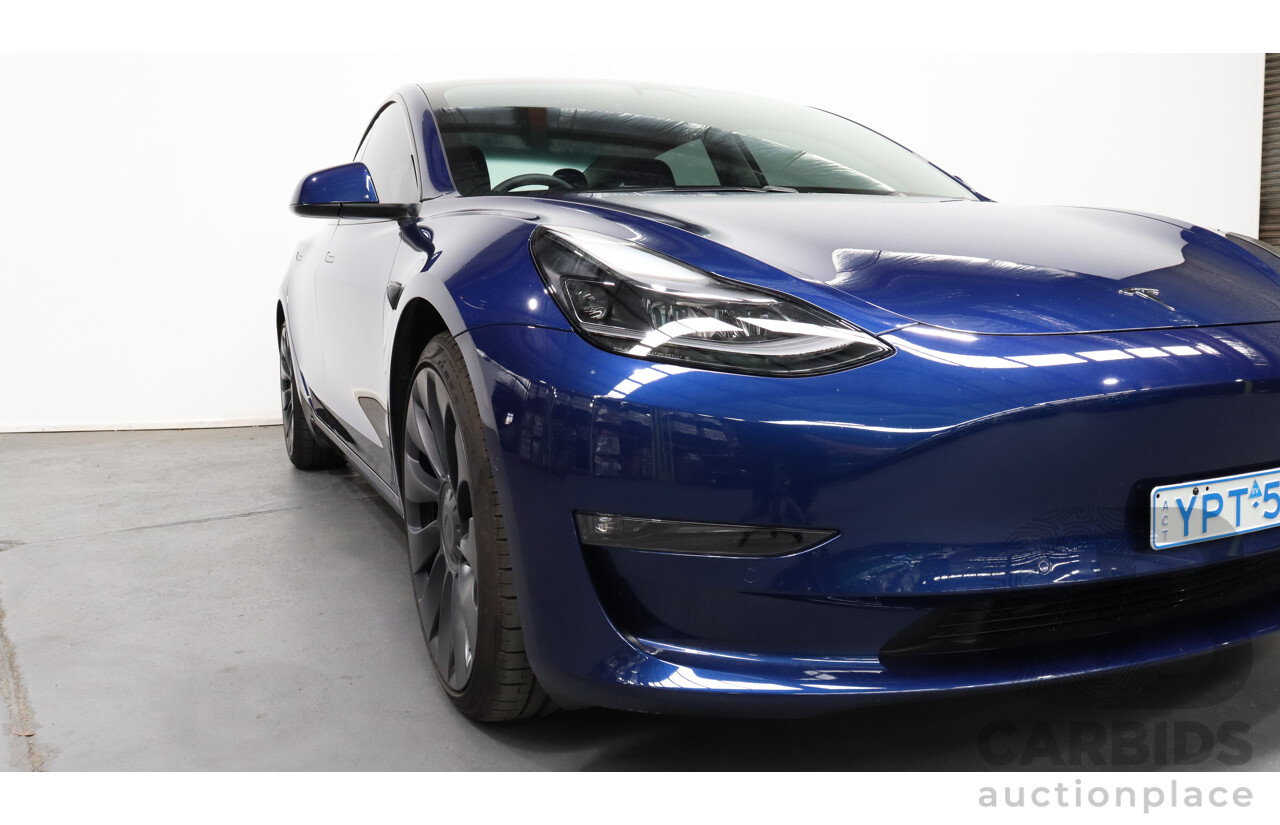 11/2021 Tesla Model 3 E3DB Performance Dual Motor Blue 4 door Sedan - Dedicated Electric