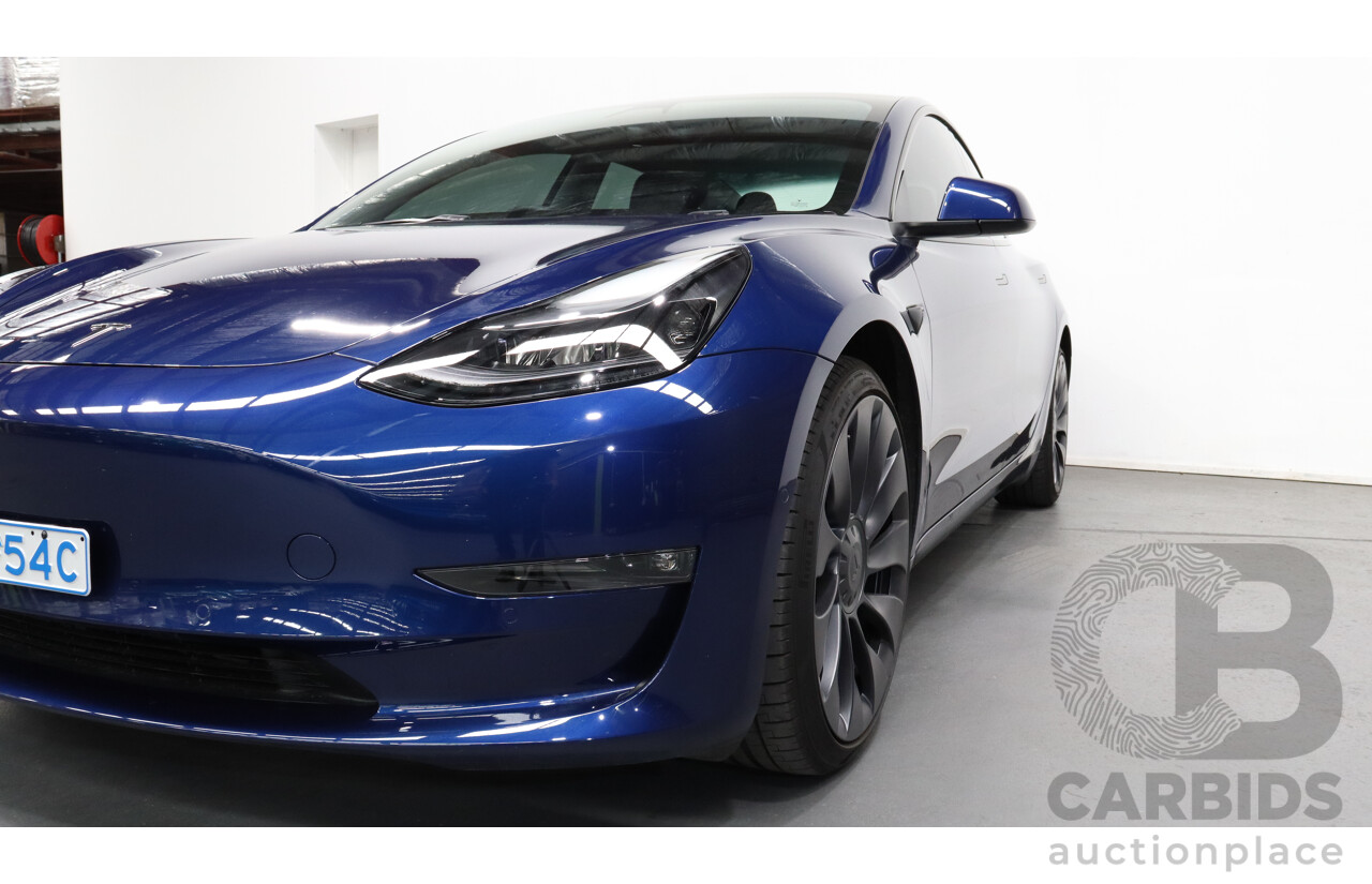 11/2021 Tesla Model 3 E3DB Performance Dual Motor Blue 4 door Sedan - Dedicated Electric