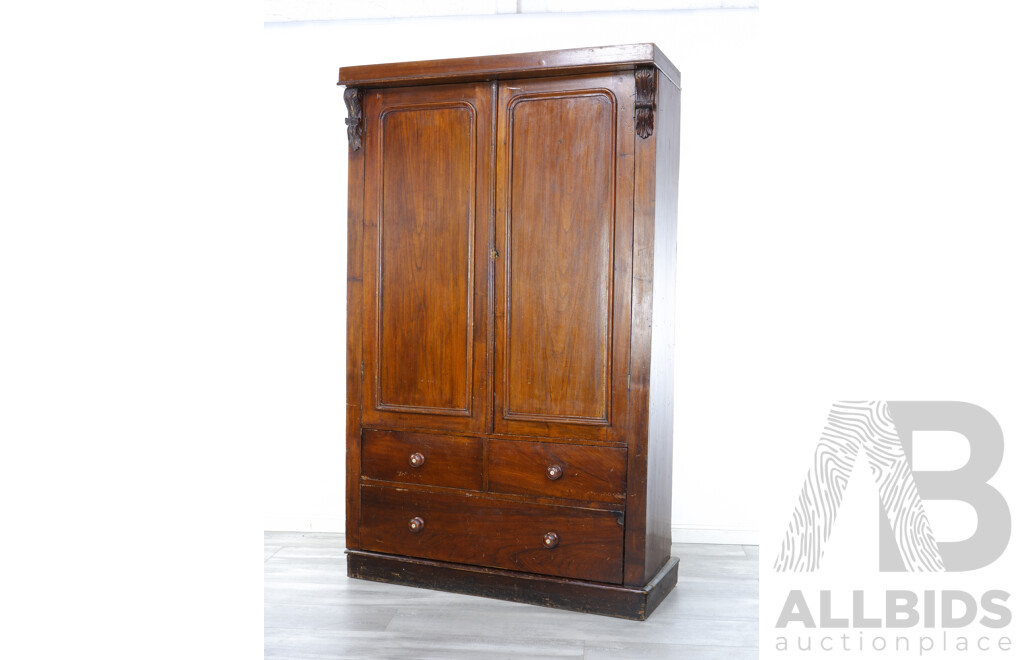 Vintage Solid Cedar Wardrobe With Corner Carvings