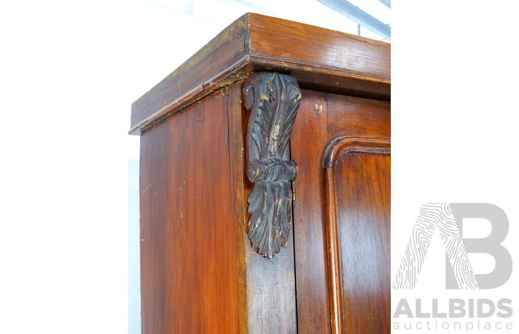 Vintage Solid Cedar Wardrobe With Corner Carvings