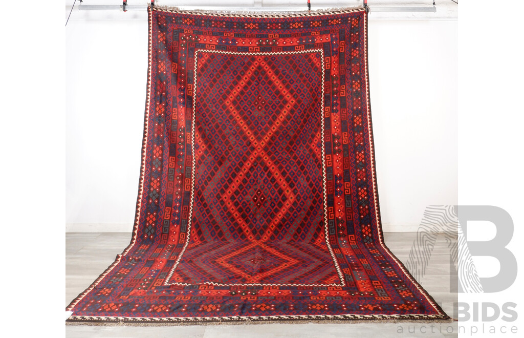 Large Hand Woven Afghan Maimana Wool Slit Weave Kilim