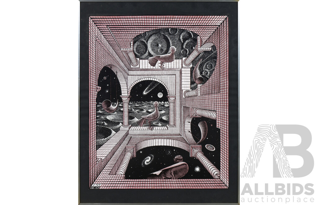 M.C Escher 'Another World' Framed Print, 61 x 49 cm (frame) together with another framed unsigned print (2)