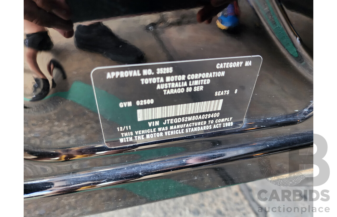 12/2011 Toyota Tarago GLi ACR50R 4d Wagon Black 2.4L - 8 Seater