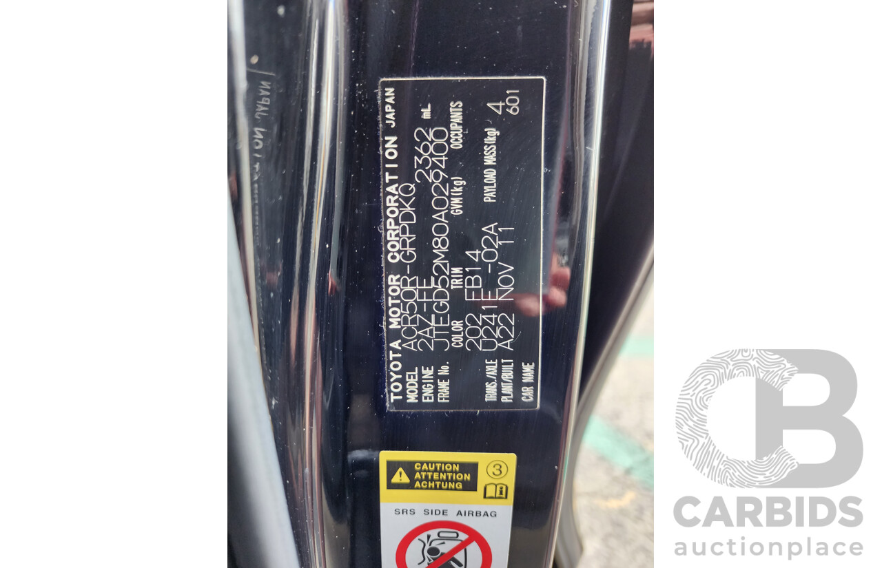 12/2011 Toyota Tarago GLi ACR50R 4d Wagon Black 2.4L - 8 Seater