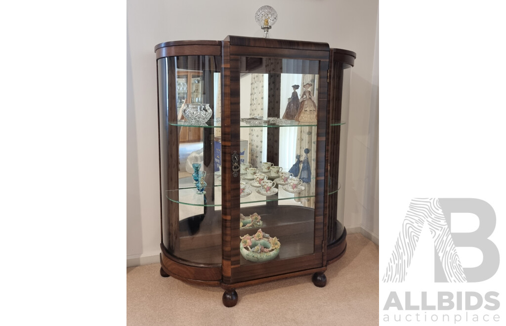 Antique Mahogany Demilune Display Cabinet - Circa 1940's