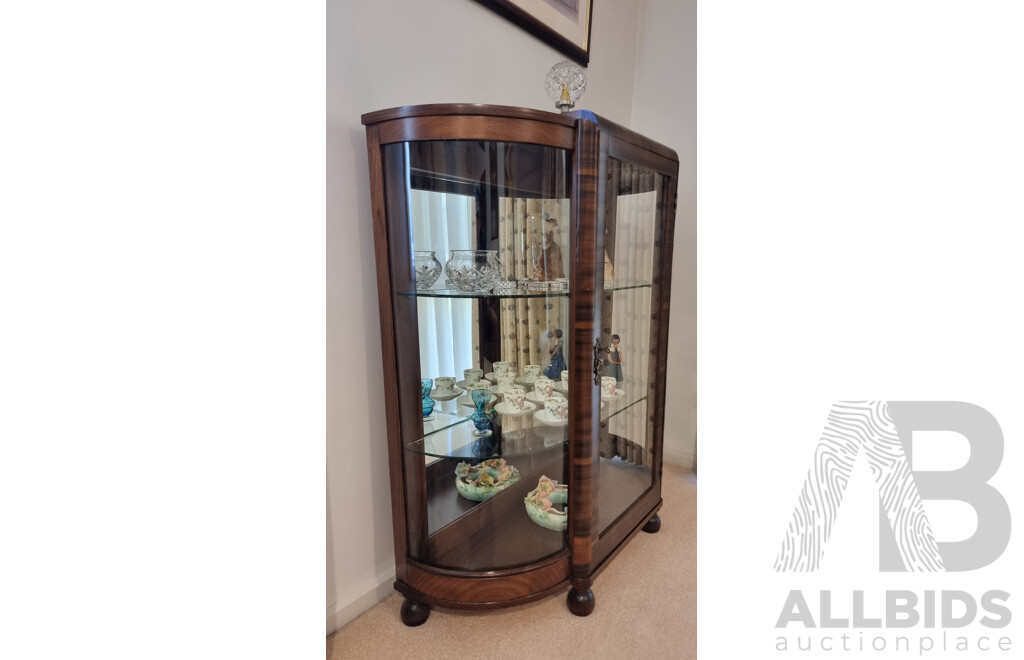 Antique Mahogany Demilune Display Cabinet - Circa 1940's