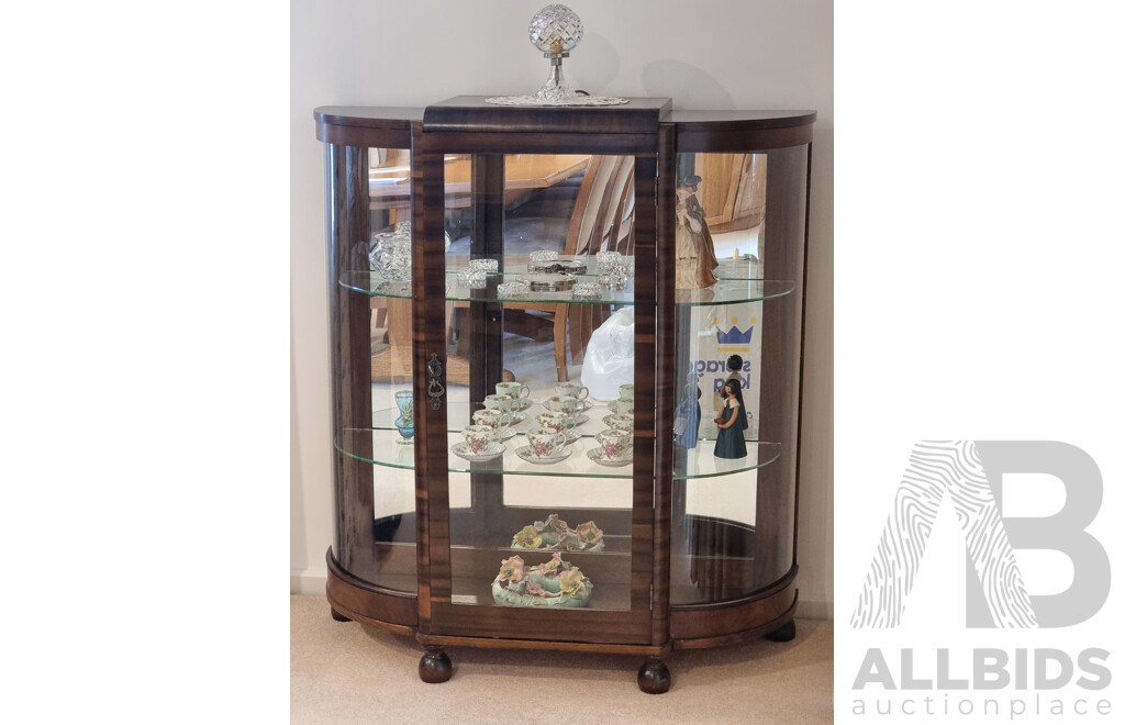 Antique Mahogany Demilune Display Cabinet - Circa 1940's