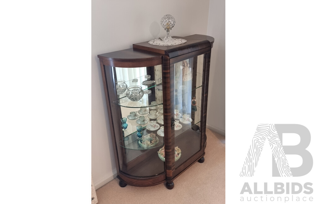 Antique Mahogany Demilune Display Cabinet - Circa 1940's