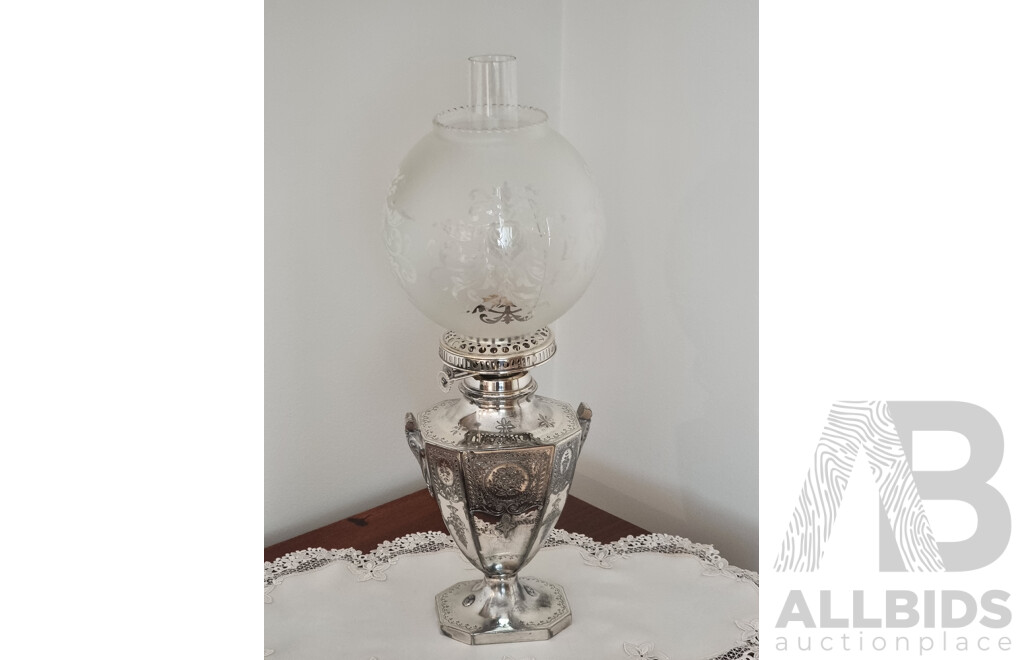 Antique Silverplated Paraffin Oil Lamp - Early 20th Century