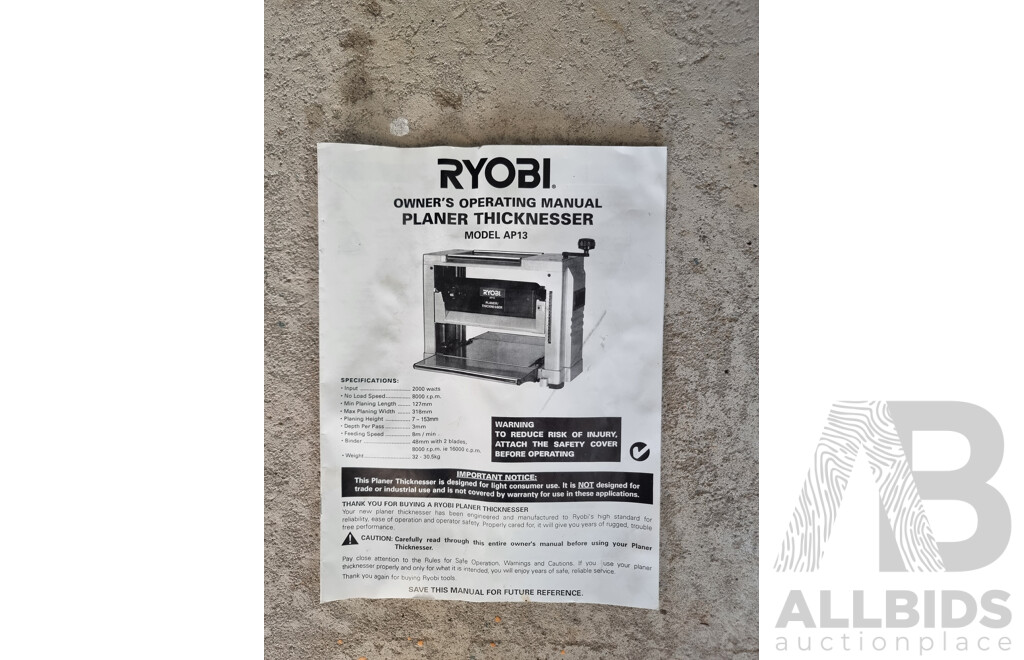 RYOBI AP13 Planer and Thicknesser