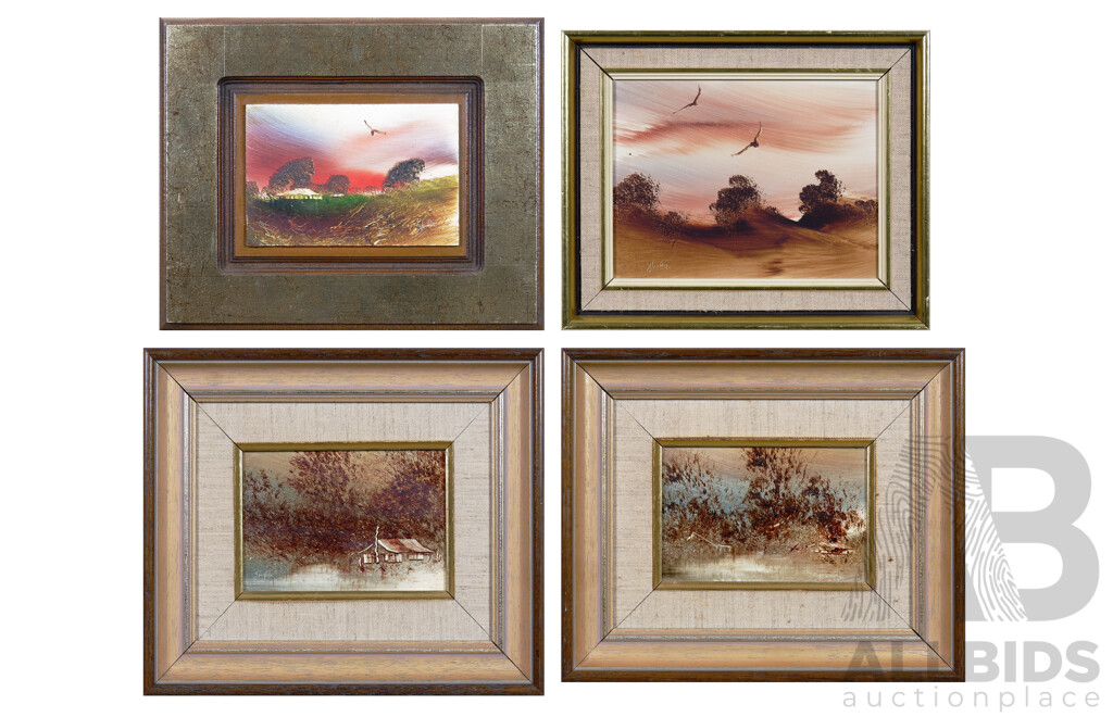 Jim Crofts (born 1922), Group of 4 Oil on Board Landscape Paintings, largest 14 x 19 cm (4)