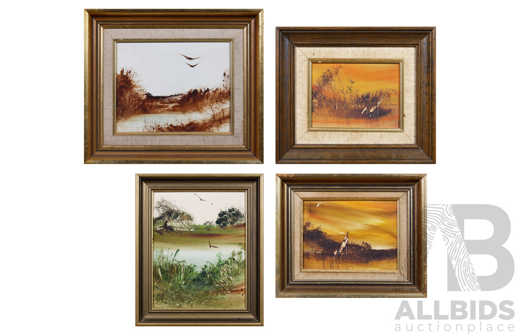 Jim Crofts (born 1922), Group of 4 Oil on Board Landscape Paintings, largest 24 x 19 cm (4)