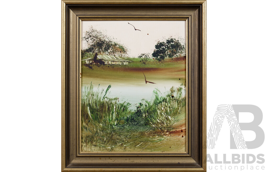 Jim Crofts (born 1922), Group of 4 Oil on Board Landscape Paintings, largest 24 x 19 cm (4)