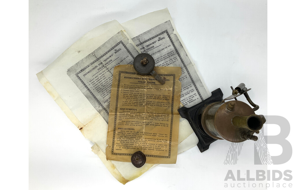 Vintage Renown Brass and Cast Iron Base  Steam Engine Vertical Boiler, Made in Sydney With Burner Tray and Instructions