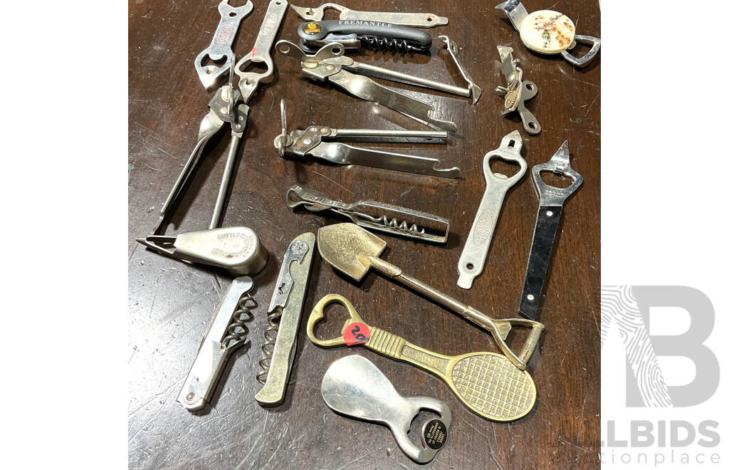 Collection of Vintage Can and Bottle Openers Including Some Novetly