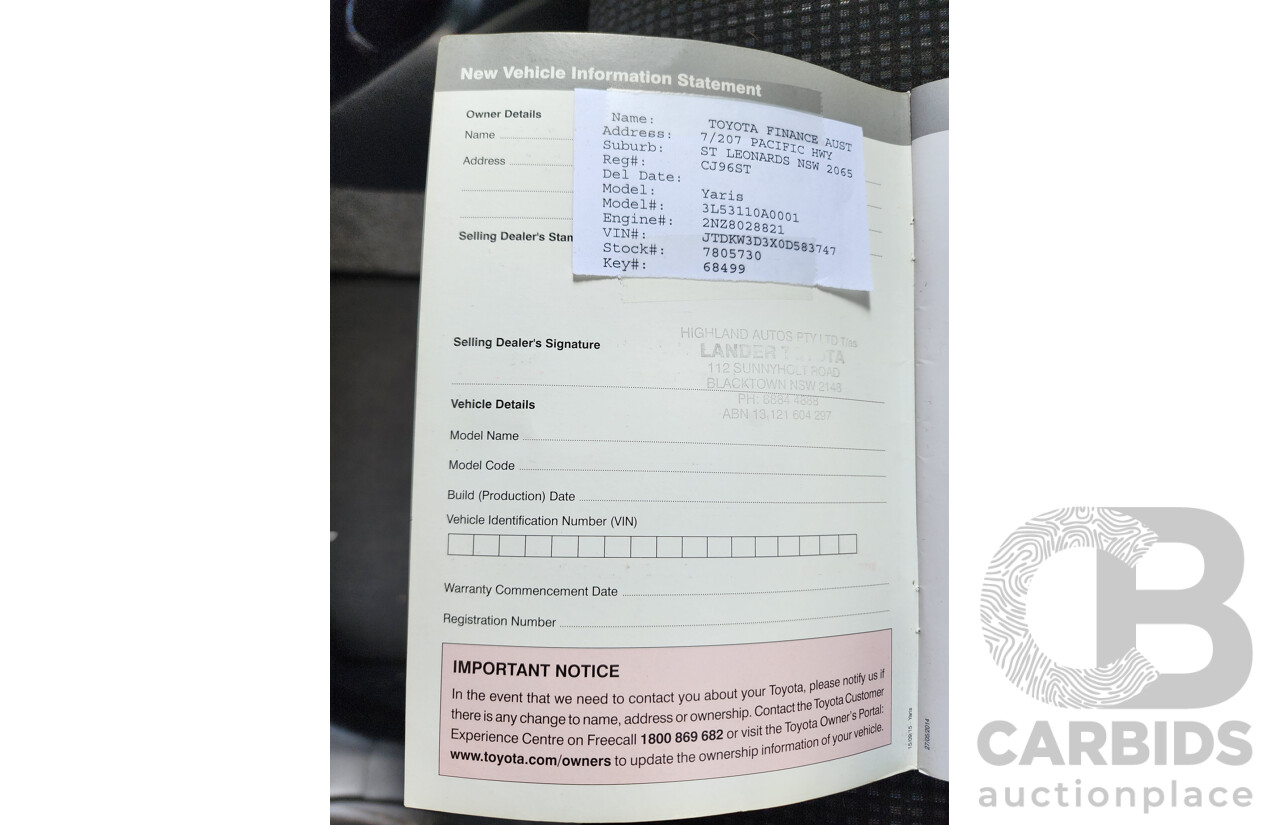 9/2016 Toyota Yaris Ascent NCP130R MY15 5d Hatchback Grey 1.3L