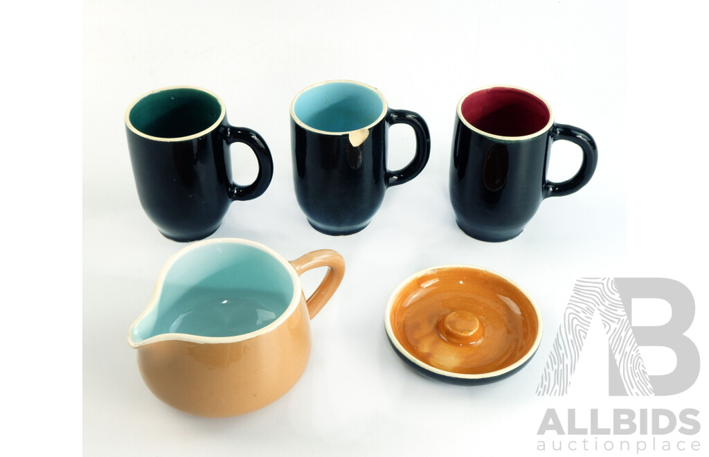 Set Three Guy Boyd Pottery Mugs Along with Guy Boyd Pottery Jug and Ashtray