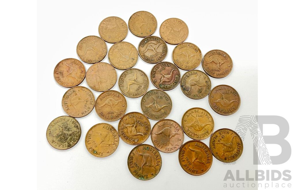 Australian Half Pennies Consecutive Years 1946 to 1954 (25)