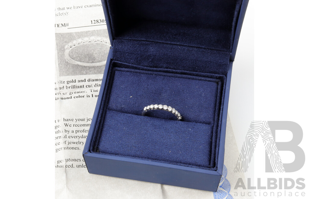 18kt White Gold and Diamond Ring with Certificate 2.4 Grams, Size O, Est TDW 0.45ct