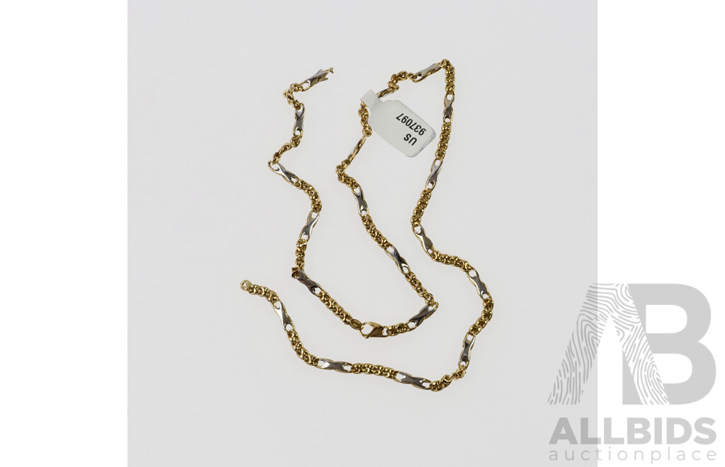 14ct White & Yellow Gold Fancy Link (Broken) Chain, 46cm, 6.29 Grams, 3.1mm Wide